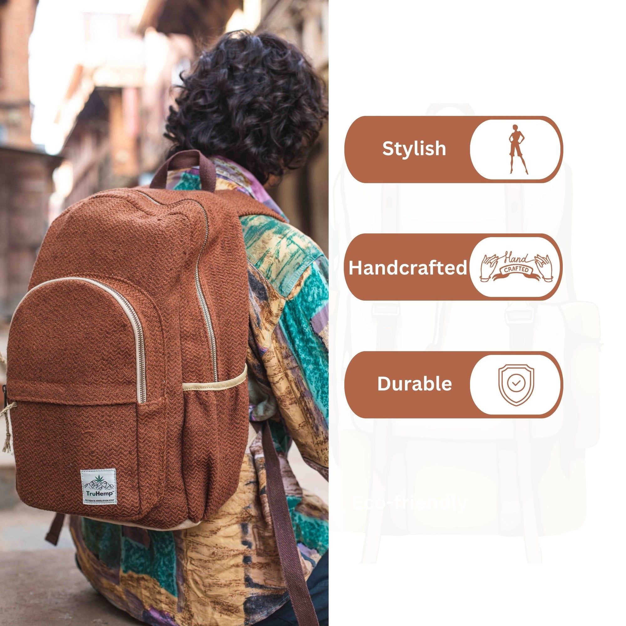TruHemp Classic Hemp Backpack– Stylish & Durable Backpack, Comfortable Adjustable Straps, Multiple Compartments, Ideal for Travel, Hiking & Daily Use
