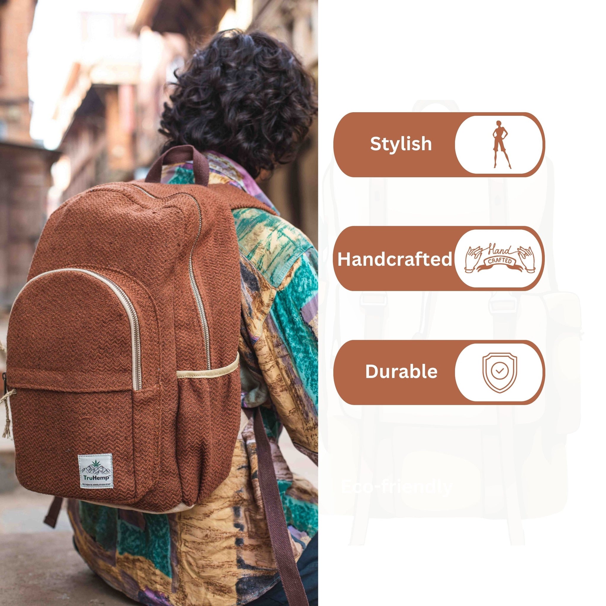 TruHemp Classic Hemp Backpack– Stylish & Durable Backpack, Comfortable Adjustable Straps, Multiple Compartments, Ideal for Travel, Hiking & Daily Use