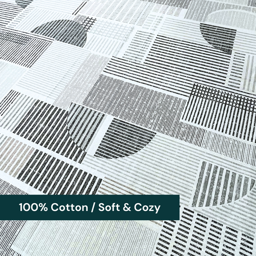 bellolin 100% Cotton 300TC King Size Bedsheet with 2 Pillow Covers (9ft x 9ft | 108 x 108 Inch | Grey, Geometric Pattern) Soft and Breathable Pure Cotton Flat Sheets for King, Queen, Double Beds