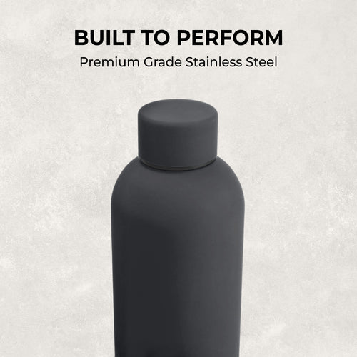 SuperGeneriX 17oz Matte Finish Stainless Steel Water Bottle | Vacuum Insulated Travel Bottle |12 hrs Hot & 18 hrs Cold| Smooth Rubber Finish Water Bottle (Black)