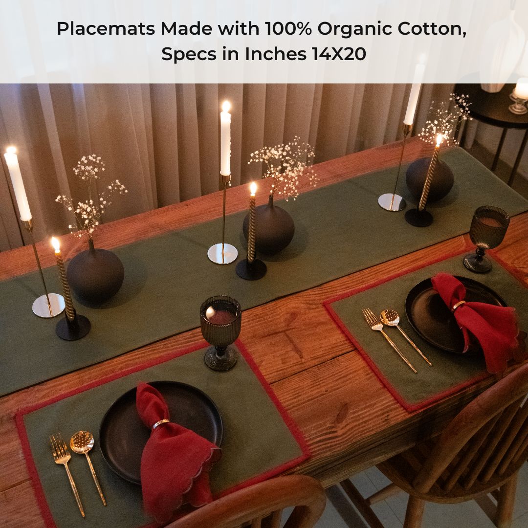 Holy Grail Homes Fairy Forest 100% Organic Cotton Table Linen Set of 6 Placemats, 6 Napkins, 1 Table Runner, Nature Inspired Yarn Dyed Chambray Fabric for Dining Room, Kitchen & Special Occasions