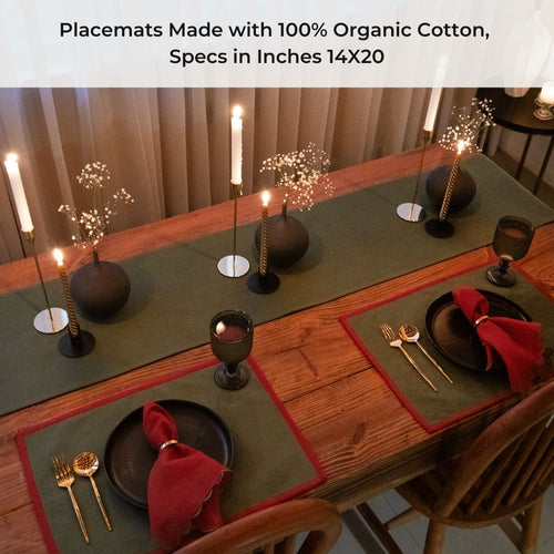 Holy Grail Homes Fairy Forest 100% Organic Cotton Table Linen Set of 6 Placemats, 6 Napkins, 1 Table Runner, Nature Inspired Yarn Dyed Chambray Fabric for Dining Room, Kitchen & Special Occasions