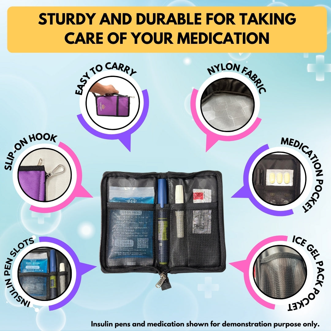 Outer Woods Nylon Insulin Cooling Wallet, Includes Two Ice Gel Packs, Black, Insulin Travel Pouch, Insulin Cooling Case