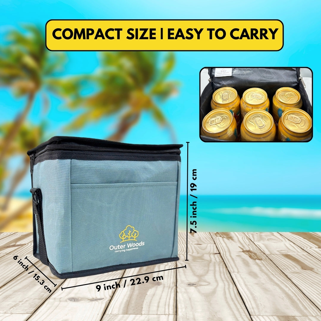 Outer Woods Insulated 6 Can Cooler Bag, Fits 6 x 500ml Beer Cans, Keep Cans Cool for up to 10 Hrs, with 2 Units of Ice Gel Packs