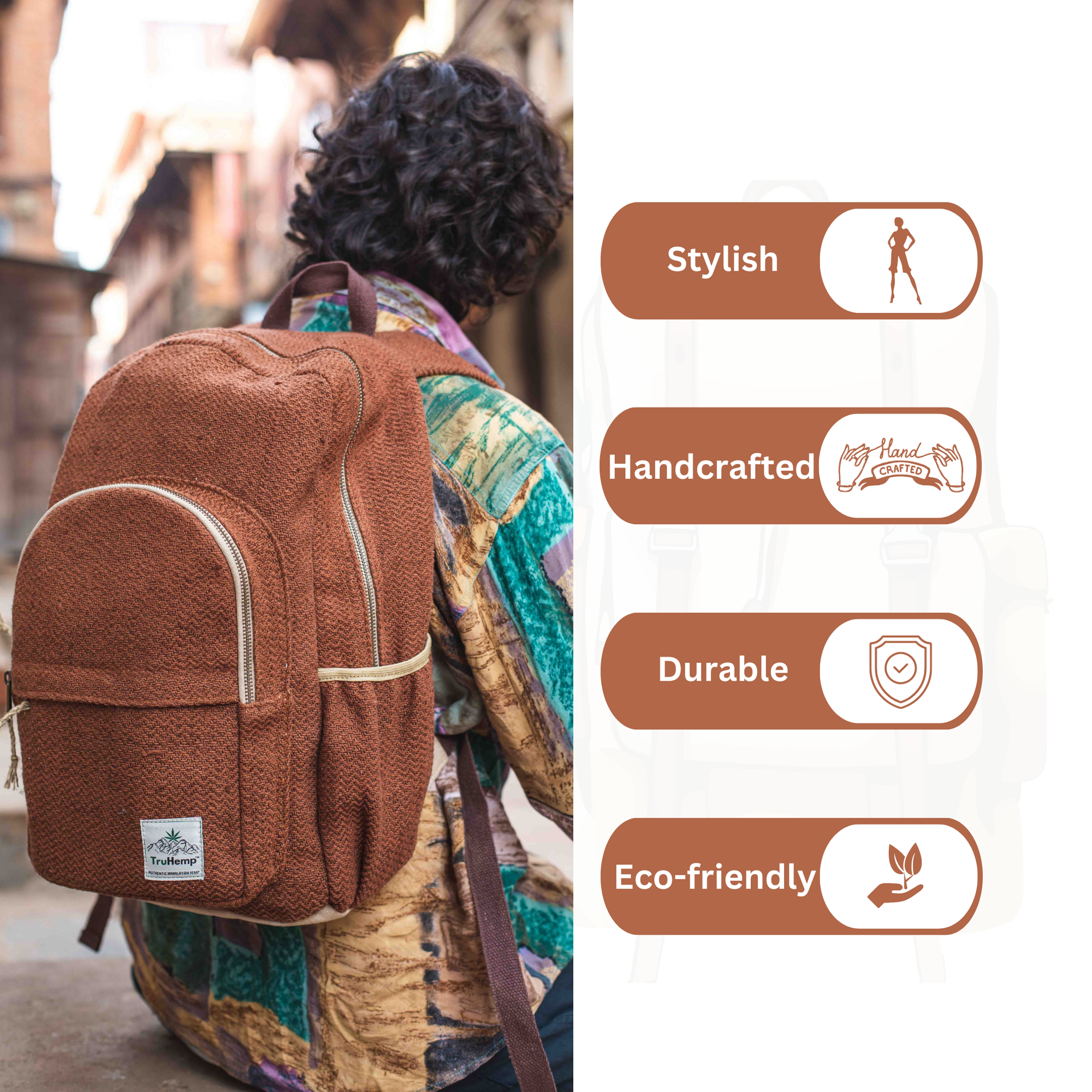 TruHemp Classic Hemp Backpack– Stylish & Durable Backpack, Comfortable Adjustable Straps, Multiple Compartments, Ideal for Travel, Hiking & Daily Use