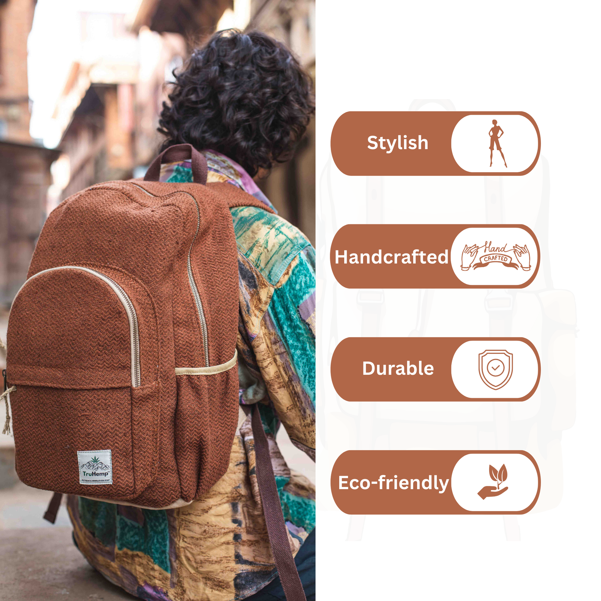 TruHemp Classic Hemp Backpack– Stylish & Durable Backpack, Comfortable Adjustable Straps, Multiple Compartments, Ideal for Travel, Hiking & Daily Use