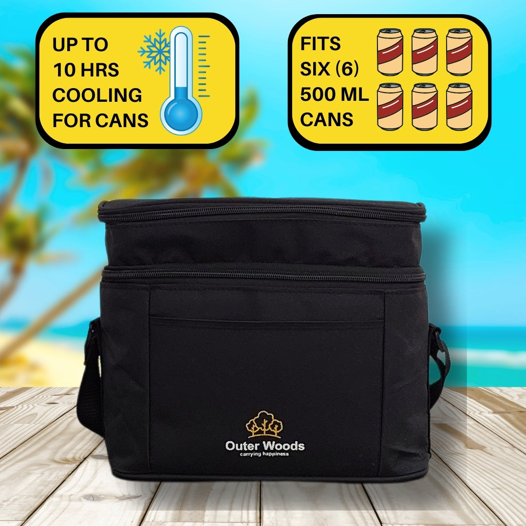 Outer Woods Insulated 6 Can Cooler Bag Dual Compartment, Fits 6 x 500ml Beer Cans & Snacks, Keeps Beer Cans Cool for up to 10 Hours, Ideal for Carrying Food, Beer, Soda, Juice and Milk