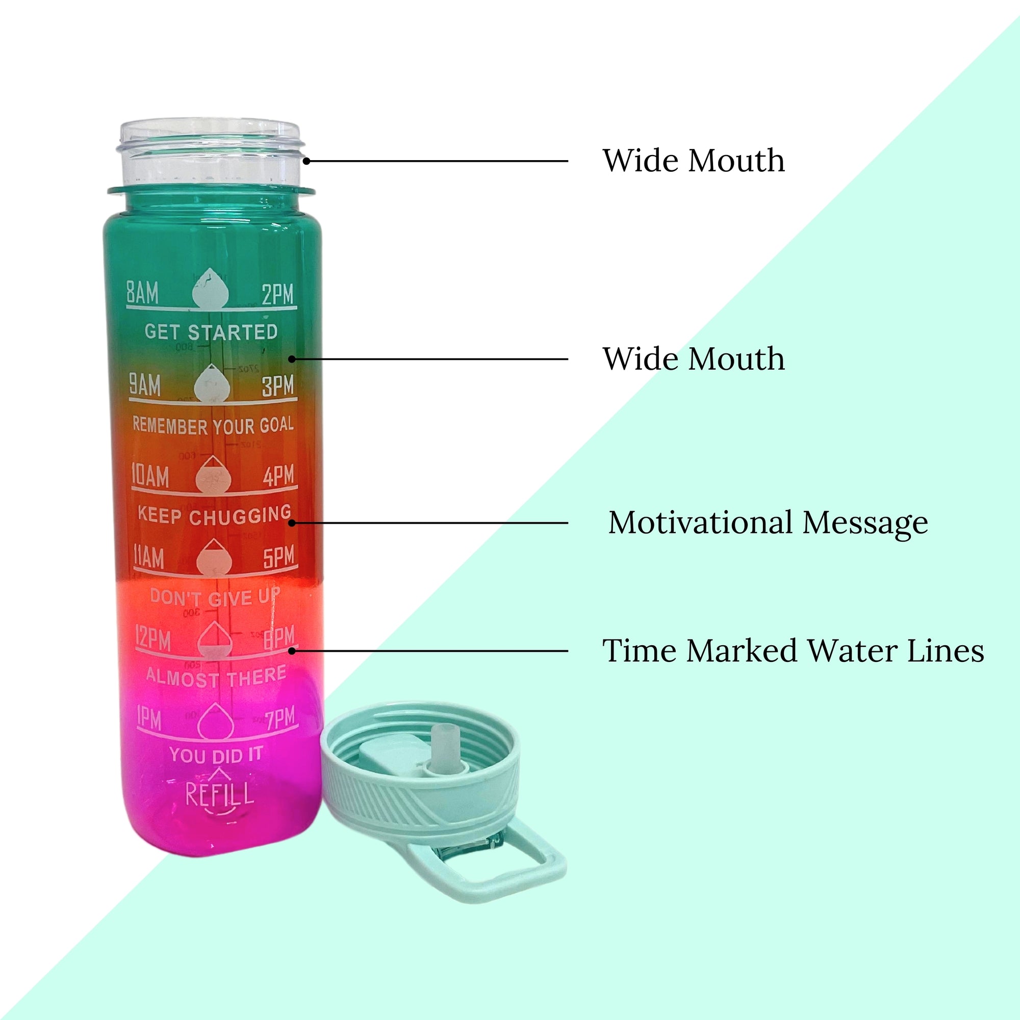 SuperGeneriX Motivational Water Bottle 1 Litre, Durable BPA-Free Leakproof Bottle with Time Marker for Office, Gym, Outd