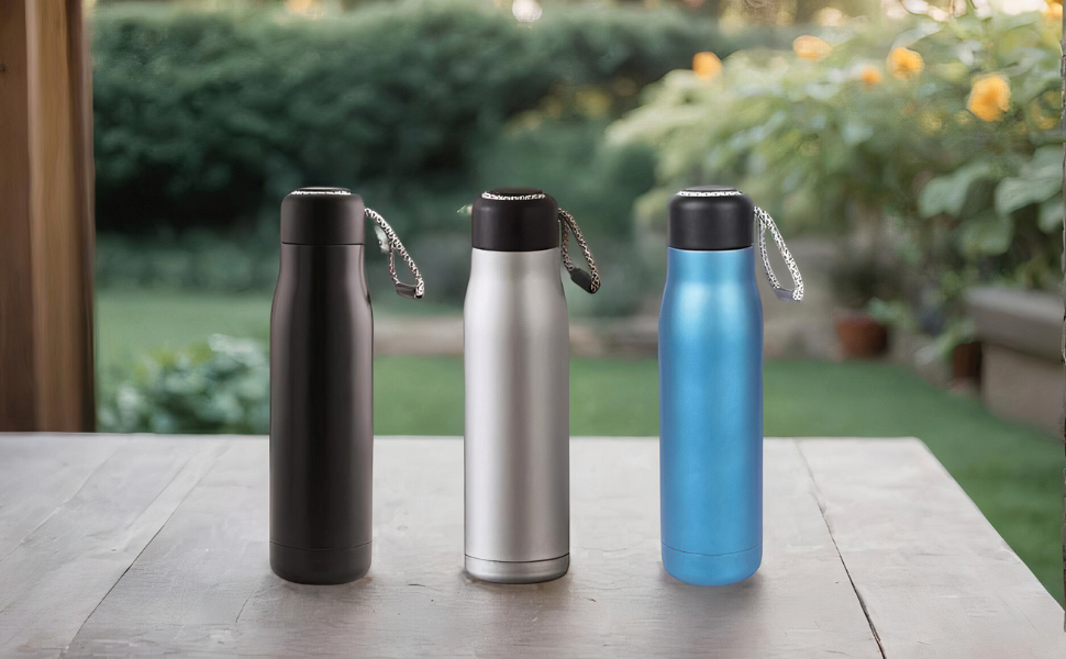 SuperGeneriX 500ml Stainless Steel Water Bottle with Carry Rope, Leak Proof Double Walled Vacuum Insulated Thermosteel W