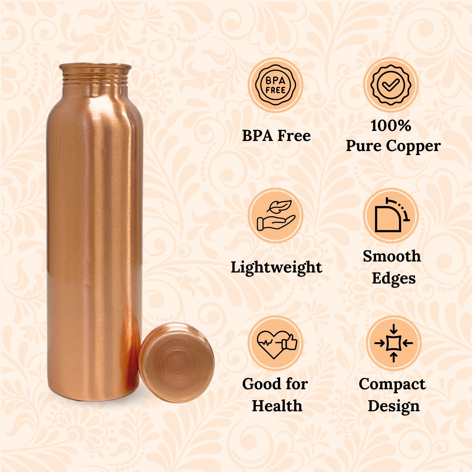 SuperGeneriX Copper Water Bottle (1 Litre), Leakproof, Pure Copper Water Bottle, Tamba Bottles, Authentic, Durable Bottl