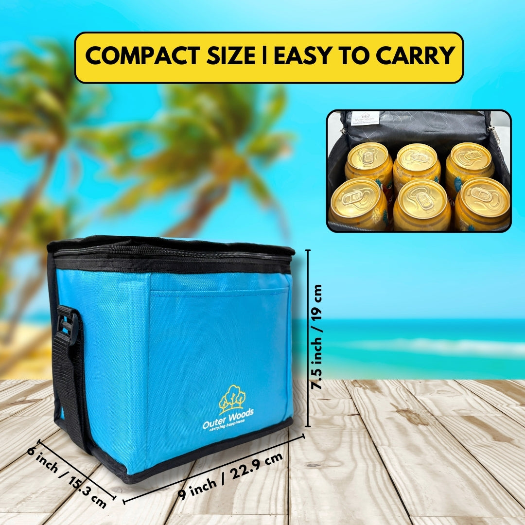 Outer Woods Insulated 6 Can Cooler Bag, Fits 6 x 500ml Beer Cans, Keep Cans Cool for up to 10 Hrs, with 2 Units of Ice Gel Packs