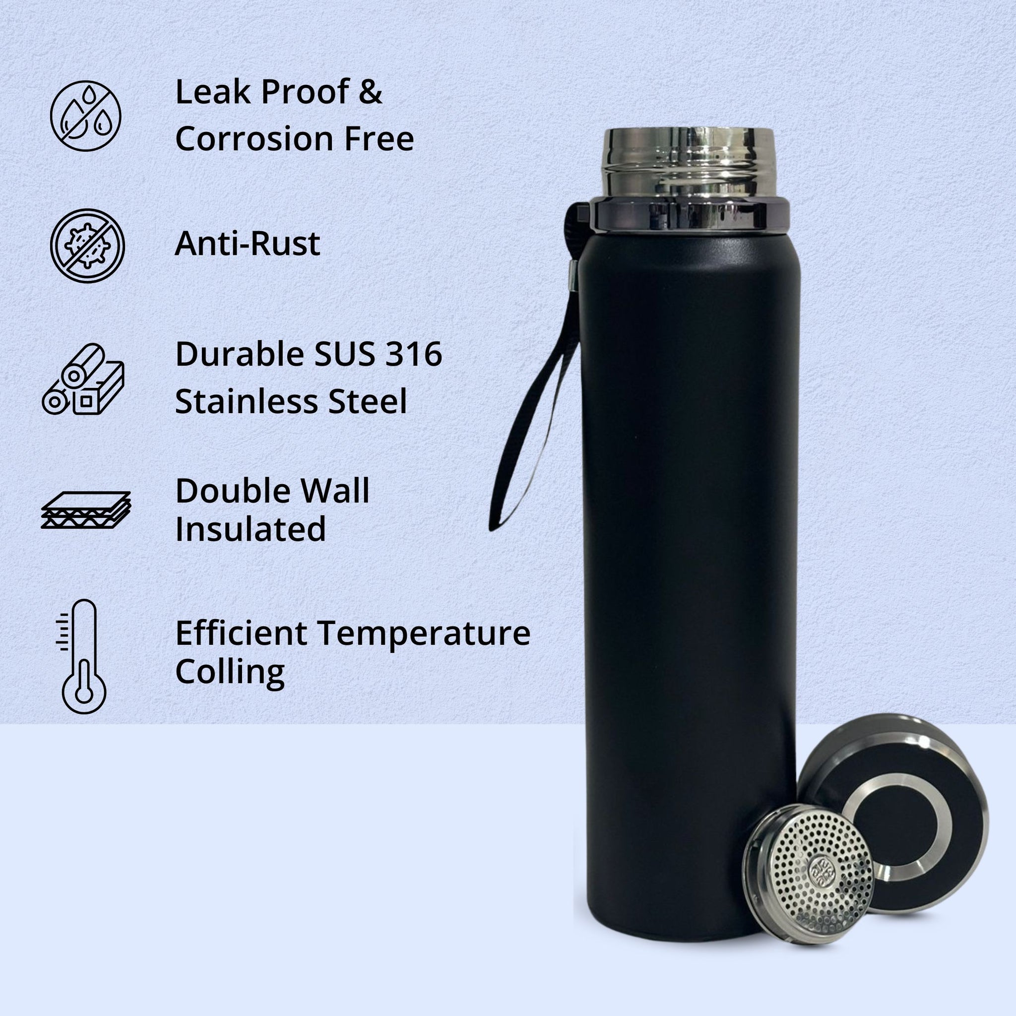 SuperGeneriX 1000ml Stainless Steel Hot & Cold Water Bottle – 1L Leakproof, Rust-Free, Durable Steel Bottle for Office, 