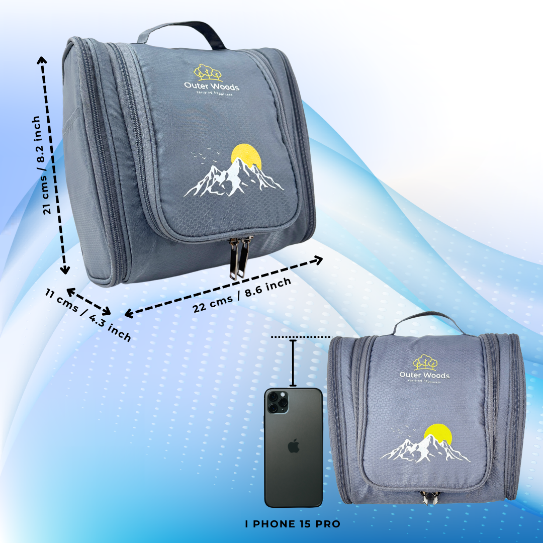 Outer Woods Travel Toiletry Bag with Hanging Hook, Waterproof Travel Pouch with Multiple Compartments for Cosmetics and Toiletries