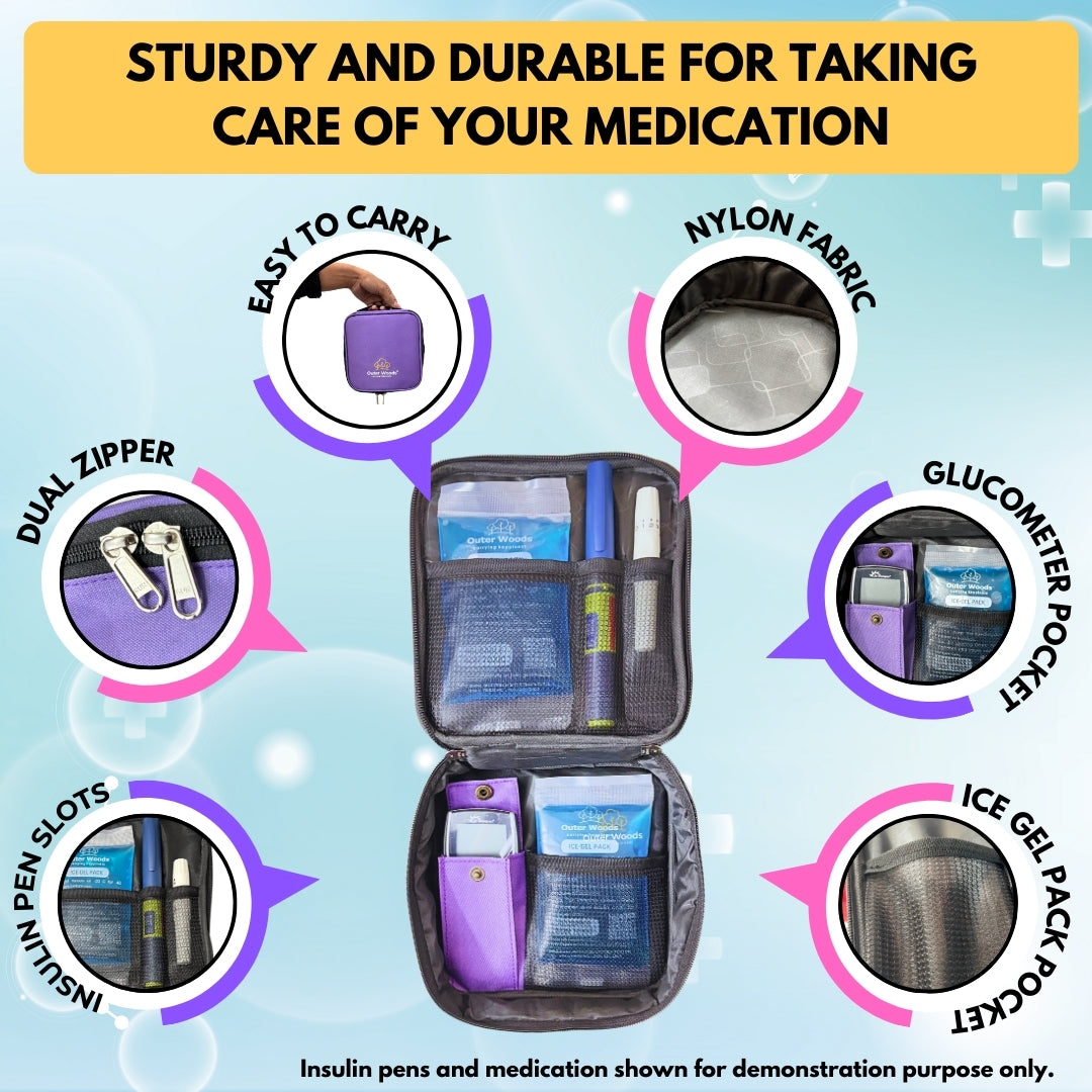 Outer Woods Nylon Insulin Cooling Travel Bag with Two Ice Gel Packs, Keeps Insulin Cool and Safe for 6 to 8 Hours, Insulin Cooler Travel Pouch