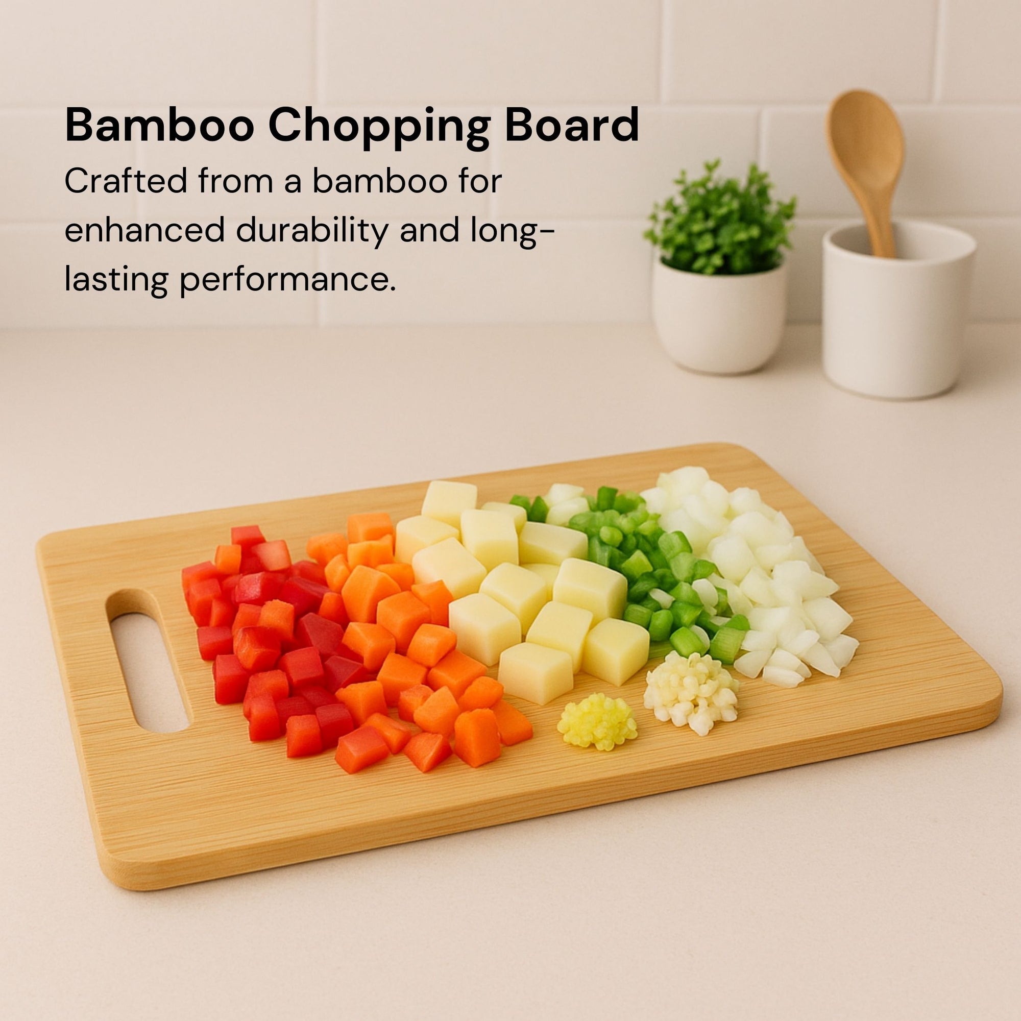 SuperGeneriX Chopping Board for Kitchen Use for Vegetables & Fruits, Eco-Friendly Bamboo Wood, Anti-Microbial, Durable a