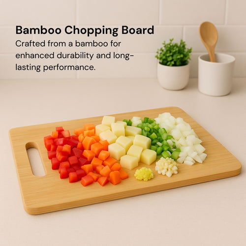 SuperGeneriX Chopping Board for Kitchen Use for Vegetables & Fruits, Eco-Friendly Bamboo Wood, Anti-Microbial, Durable and Easy to Clean, Large (22.5 x 33 cms), Brown