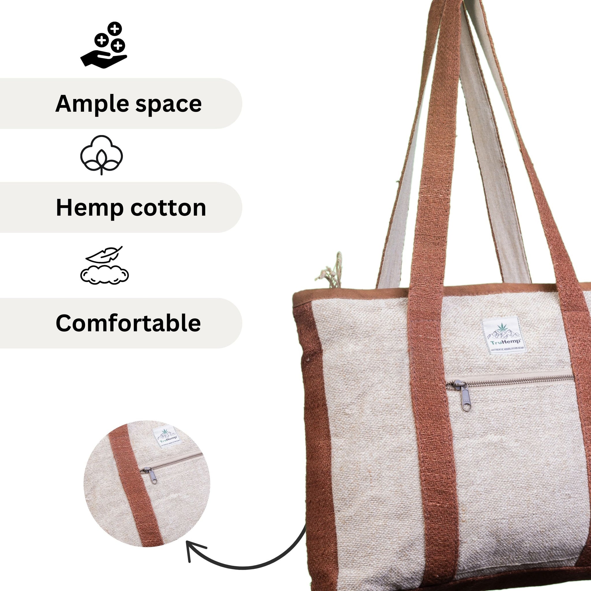 TruHemp Hemp Corporate Tote Bag– Durable Reusable Shoulder Bag for Office, Shopping, and Travel, Lightweight Large Tote with Sturdy Straps