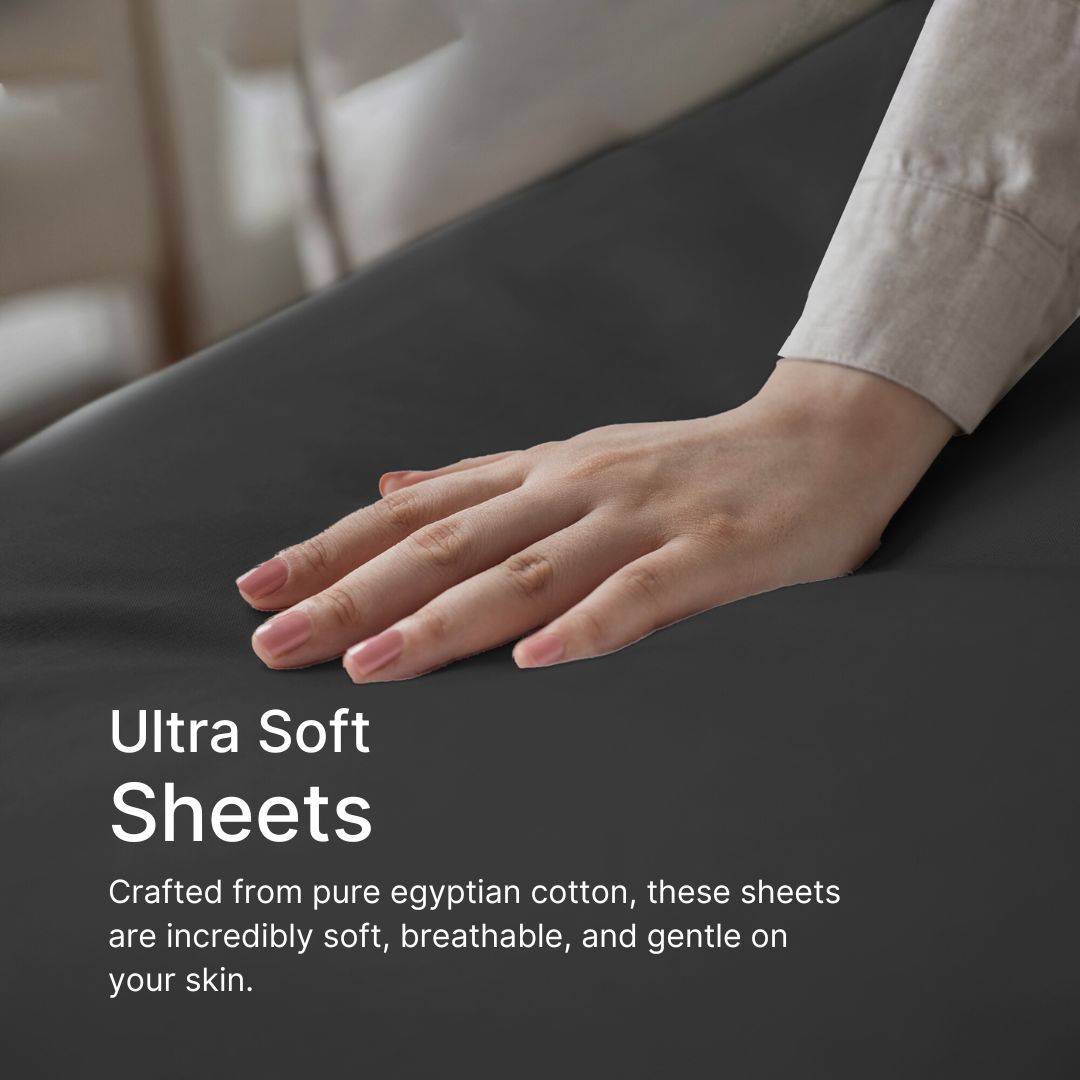 bellolin 100% Cotton Bed Sheet Set with Deep Pocket, 400 Thread Count Extra Soft Bed Sheet, Cooling Sheet with 2 Pillow Covers - 4 Piece Set