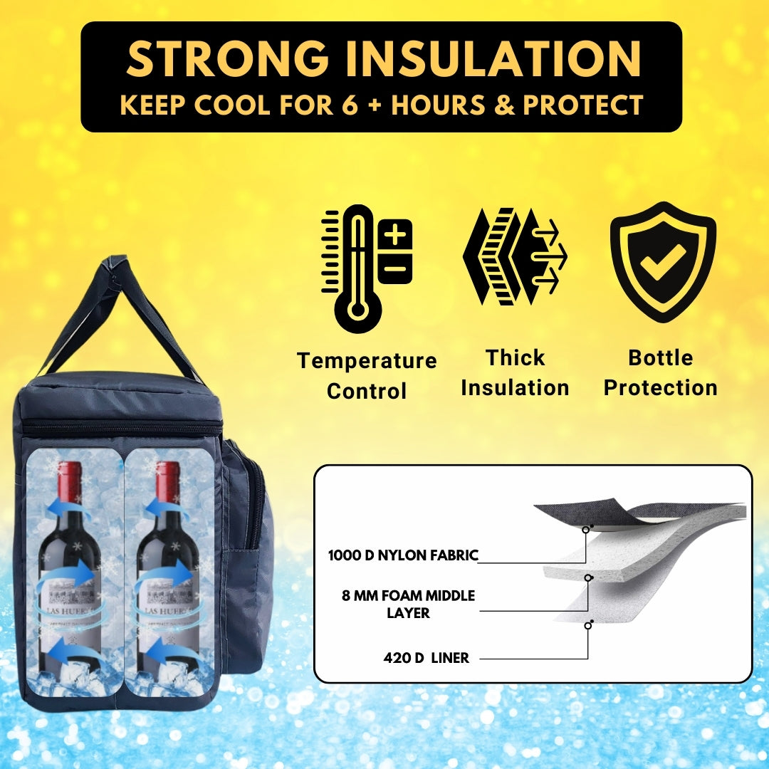 Outer Woods Insulated 6 Bottle Cooler Bag, with 6 Units of Ice Gel Packs, Wine Cooler Bag, Beer Cooler Bag, Insulated Bag, Fits 6 Full Size Bottles