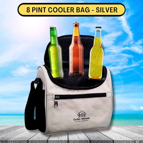 Outer Woods Insulated 8 Pint Bottle Bag, Fits 8 x 330 ml Pint Bottles, 6 to 8 Hours Cooling, Includes 4 Ice Gel Packs
