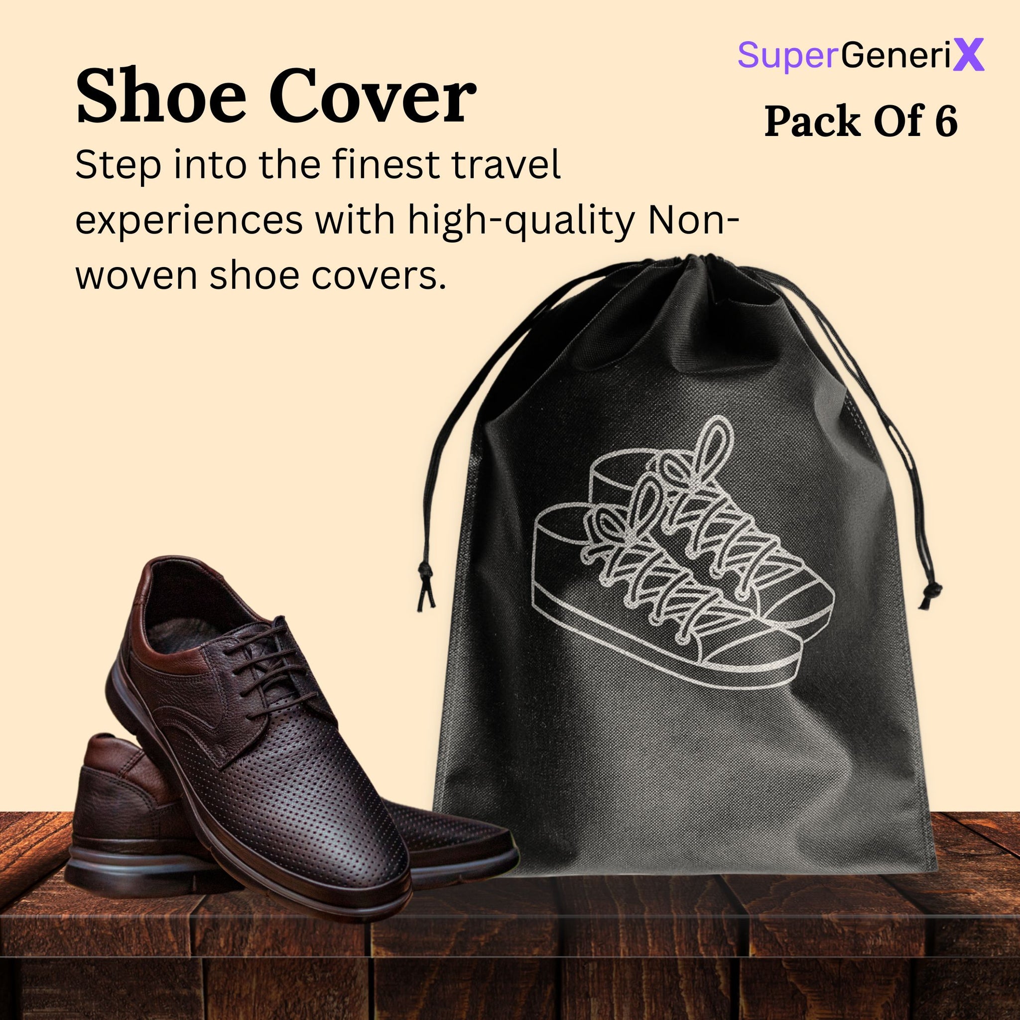 SuperGeneriX Premium Shoe Cover Bags| Large 16x12 Travel Shoe Pouches | Non-Woven, Dustproof Storage Bags | Drawstring C