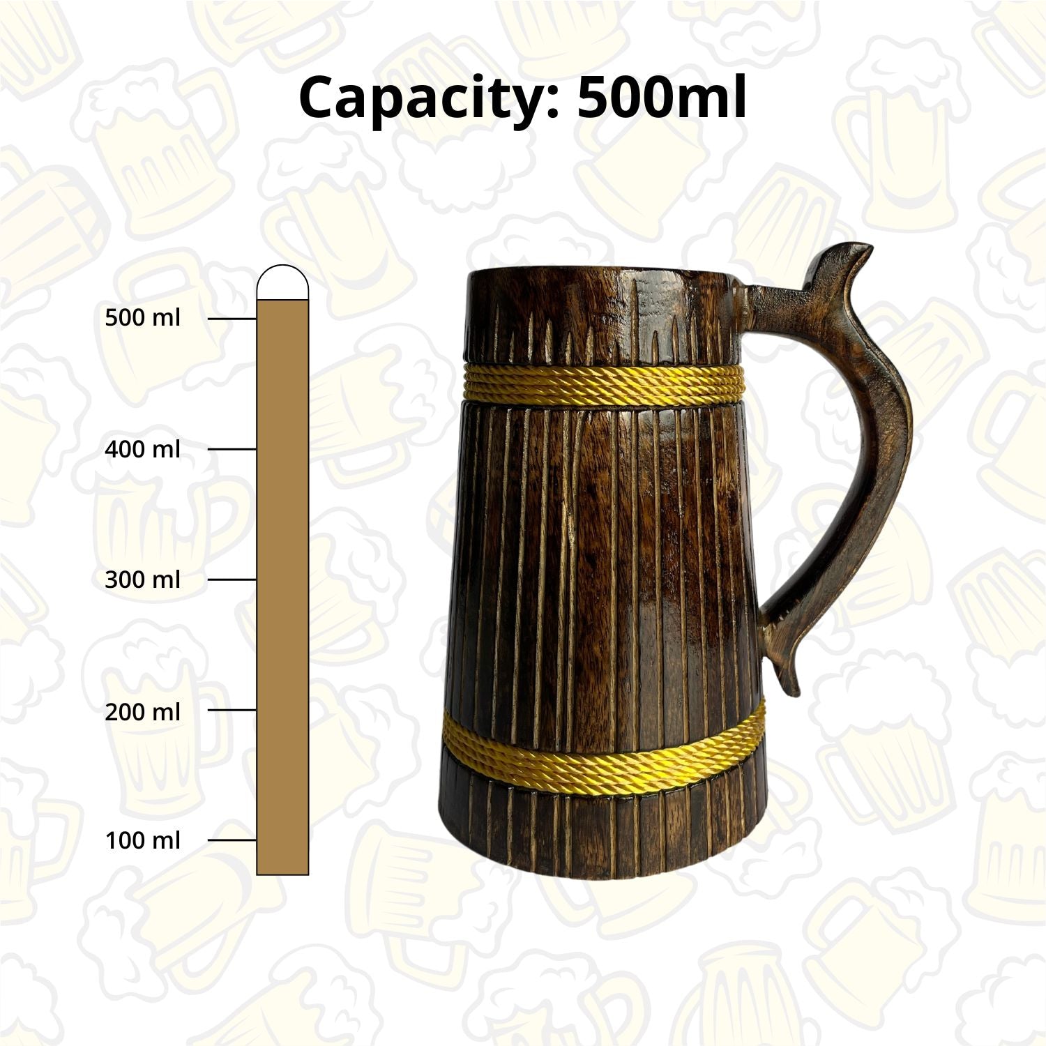 SuperGeneriX Beer Mug | Wooden Beer Mug | Craft Beer Mug | Barrel Shaped Jumbo Mug | Natural Beer Mug | Unique Beer Mug (Light Brown)
