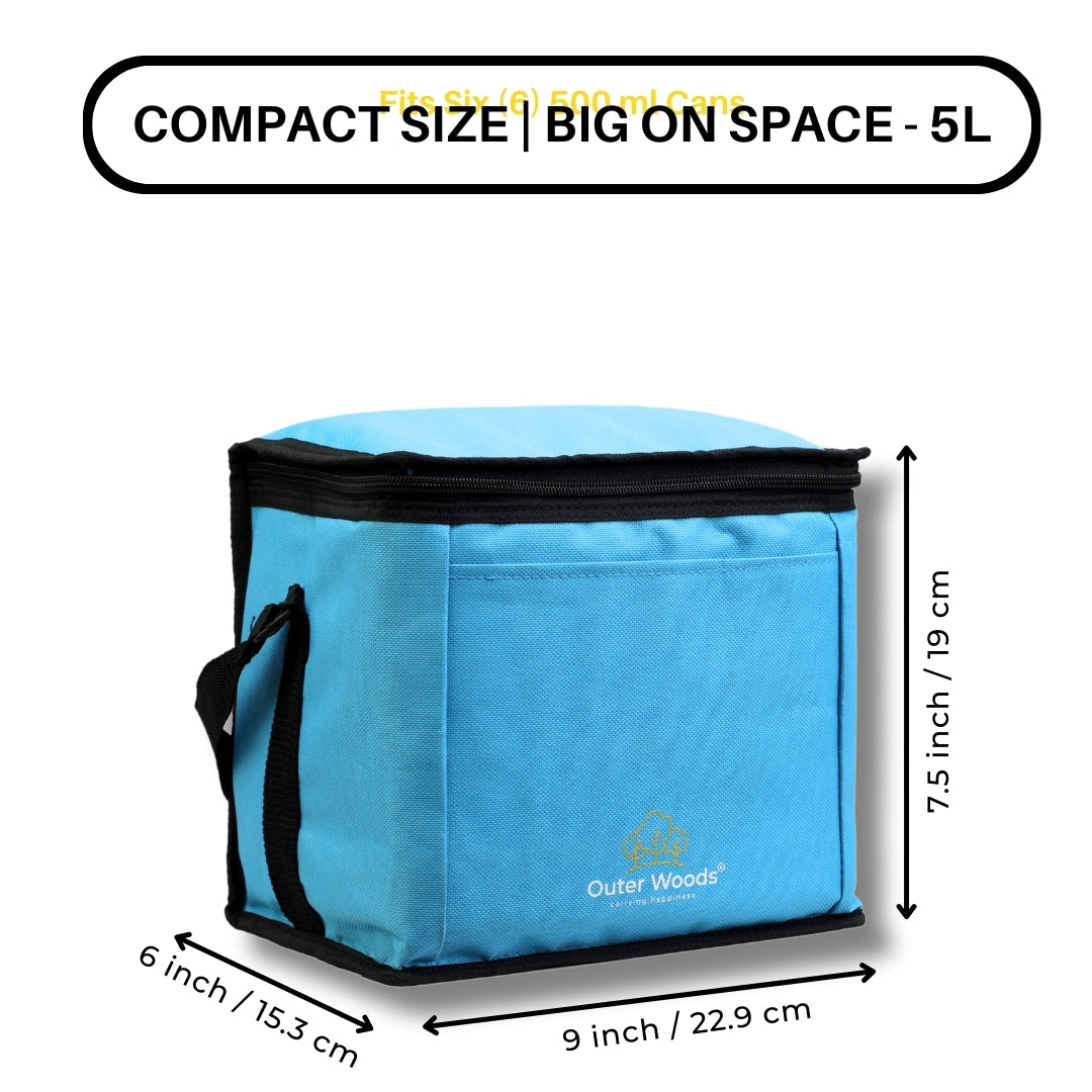Outer Woods Insulated 6 Can Cooler Bag, Fits 6 x 500ml Beer Cans, Keep Cans Cool for up to 10 Hrs, with 2 Units of Ice Gel Packs