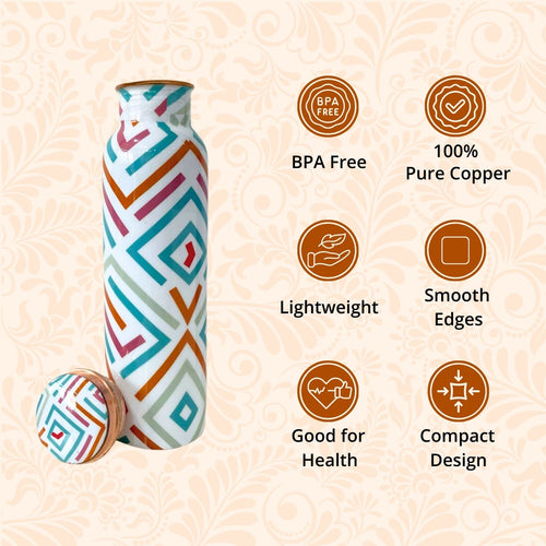 SuperGeneriX Copper Water Bottle (1 Litre), Leakproof, Pure Copper Water Bottle, Tamba Bottles, Authentic, Durable Bottle for Everyday Use (Multicolor Abstract)