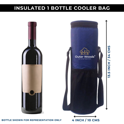 Outer Woods Insulated Cooler Bag for 1 Bottle with Adjustable Strap, Compact Wine Bottle Carrier for Travel & Outdoor, 6+ Hours Cooling, Beverage Cooler Bag