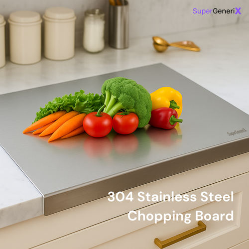 SuperGeneriX Premium 36x30 cms Stainless Steel Chopping Board with L-Shape Lip | Heavy Duty Countertop Cutting Board for Kitchen Use: Fruits, Vegetables & Meat | Rust-Resistant, Durable, Easy to Clean