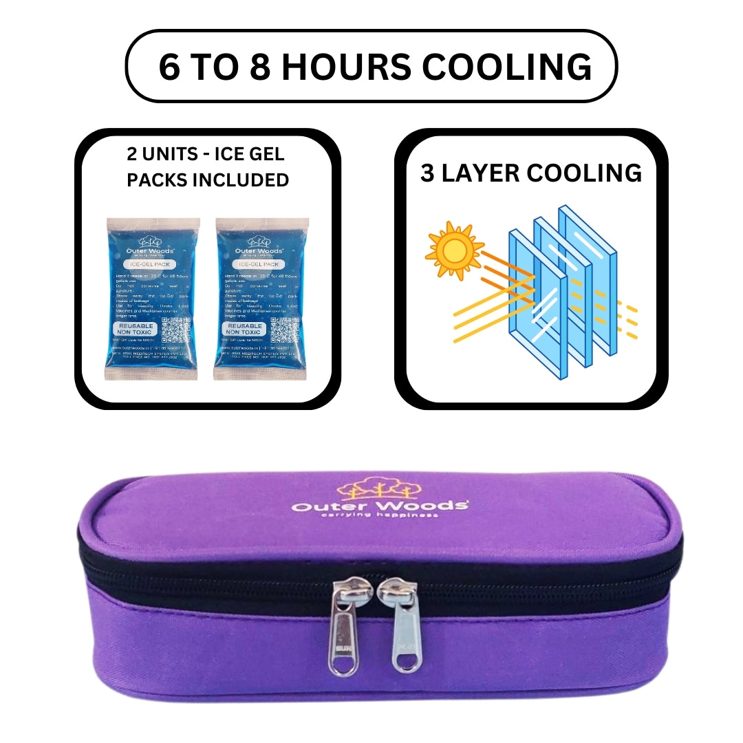 Outer Woods Insulin Cooling Travel Pouch with Two Ice Gel Packs, Cold Pack for Insulin, Insulin Carrier Bag, Keeps Insulin Safe and Cool for 6 to 8 Hours