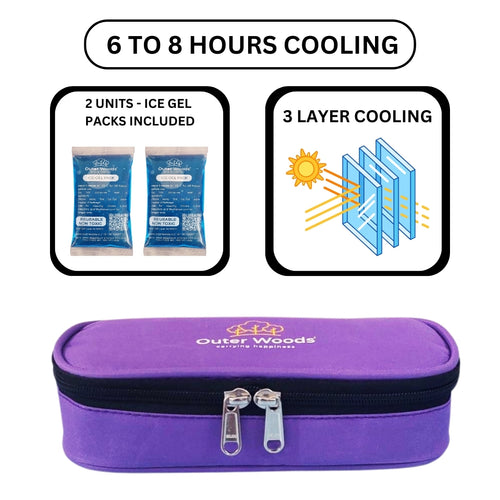 Outer Woods Insulin Cooling Travel Pouch with Two Ice Gel Packs, Cold Pack for Insulin, Insulin Carrier Bag, Keeps Insulin Safe and Cool for 6 to 8 Hours