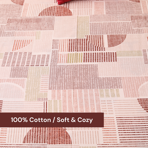 bellolin Cotton King Size Bedsheet Set | Gemoetric Pattern Light Red bedsheet with 2 Pillow Covers | 300 Thread Count Soft Bedsheet for Bedroom | Size -108 X 108 Inches