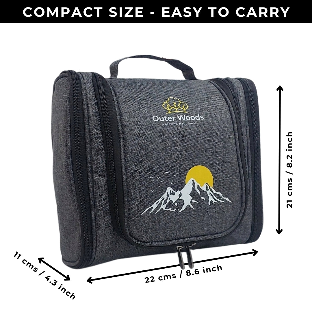 Outer Woods Travel Toiletry Bag with Hanging Hook, Waterproof Travel Pouch with Multiple Compartments for Cosmetics and Toiletries