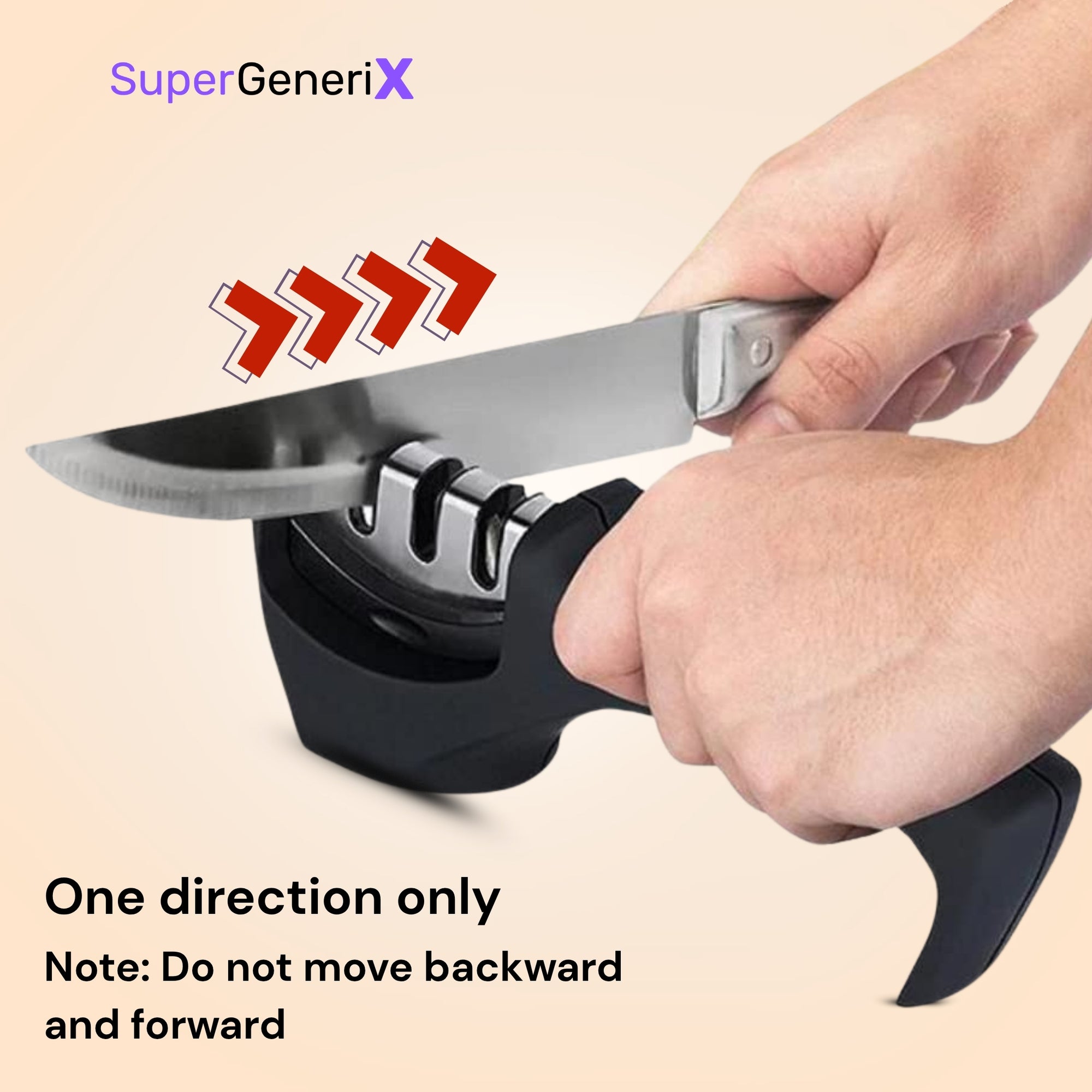 SuperGeneriX 3-Stage Manual Knife Sharpener for Kitchen – Coarse, Diamond & Ceramic Slots | Non-Slip Base, Safe Grip Han