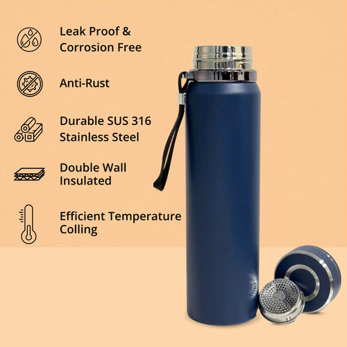 SuperGeneriX 1000 ml Stainless Steel Water Bottle, 1L Drinking Bottle for Office, Leakproof & Rust Free Steel Bottle for Travel & Everyday Use (1L, Navy Blue)