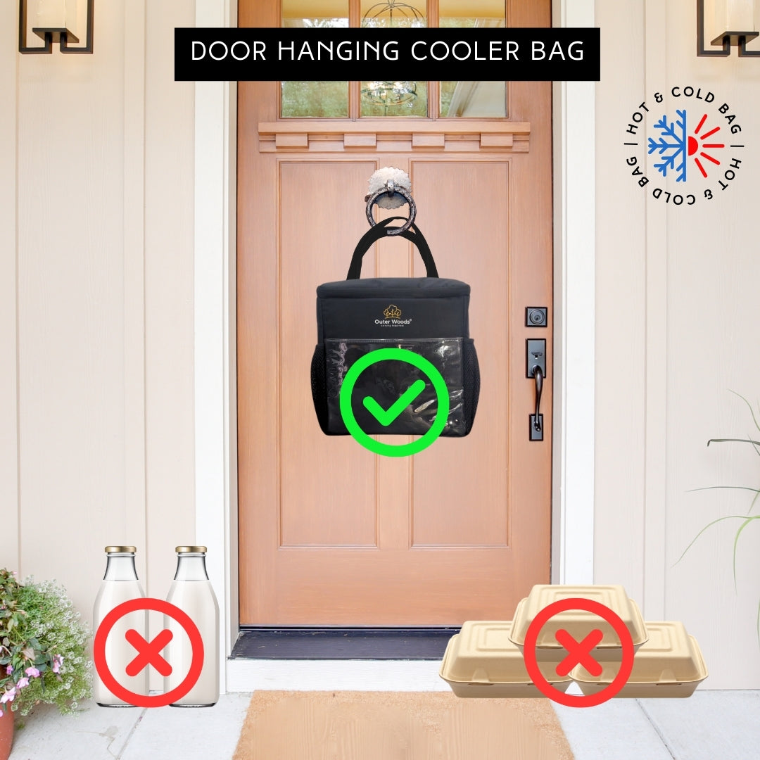 Outer Woods Door Hanging Cooler Bag, with Adjustable Bottle Slots, Suitable for Hot and Cold Items, Door Milk Bag, Water-Resistant Nylon