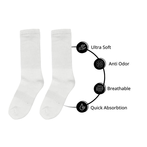 SuperGeneriX Athletic Crew Socks for Men | Crew Length Socks for Sports | Polyester Crew Length Socks | Pack of 6 (US, Alpha, One Size, Regular, Regular, 6, White)