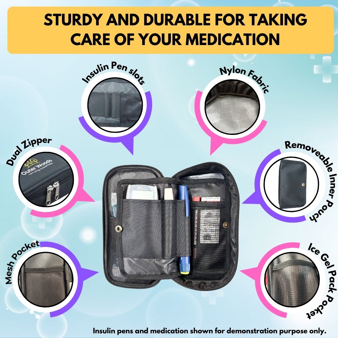 Outer Woods Insulin Cooling Travel Pouch with Two Ice Gel Packs, Cold Pack for Insulin, Insulin Carrier Bag, Keeps Insulin Safe and Cool for 6 to 8 Hours