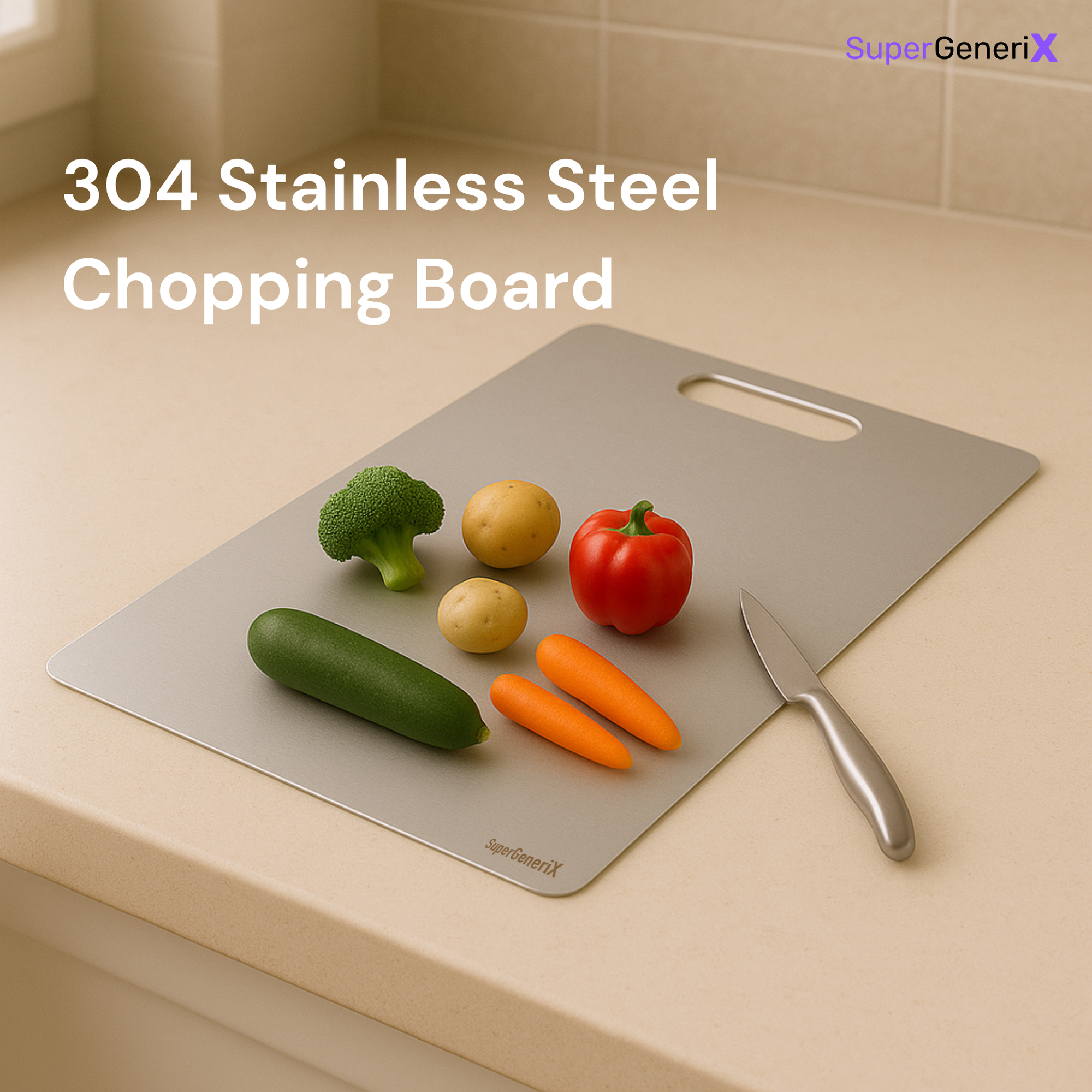 SuperGeneriX Large Premium (36x25 cms) Stainless Steel Chopping Board | Heavy Duty Countertop Cutting Board for Kitchen 