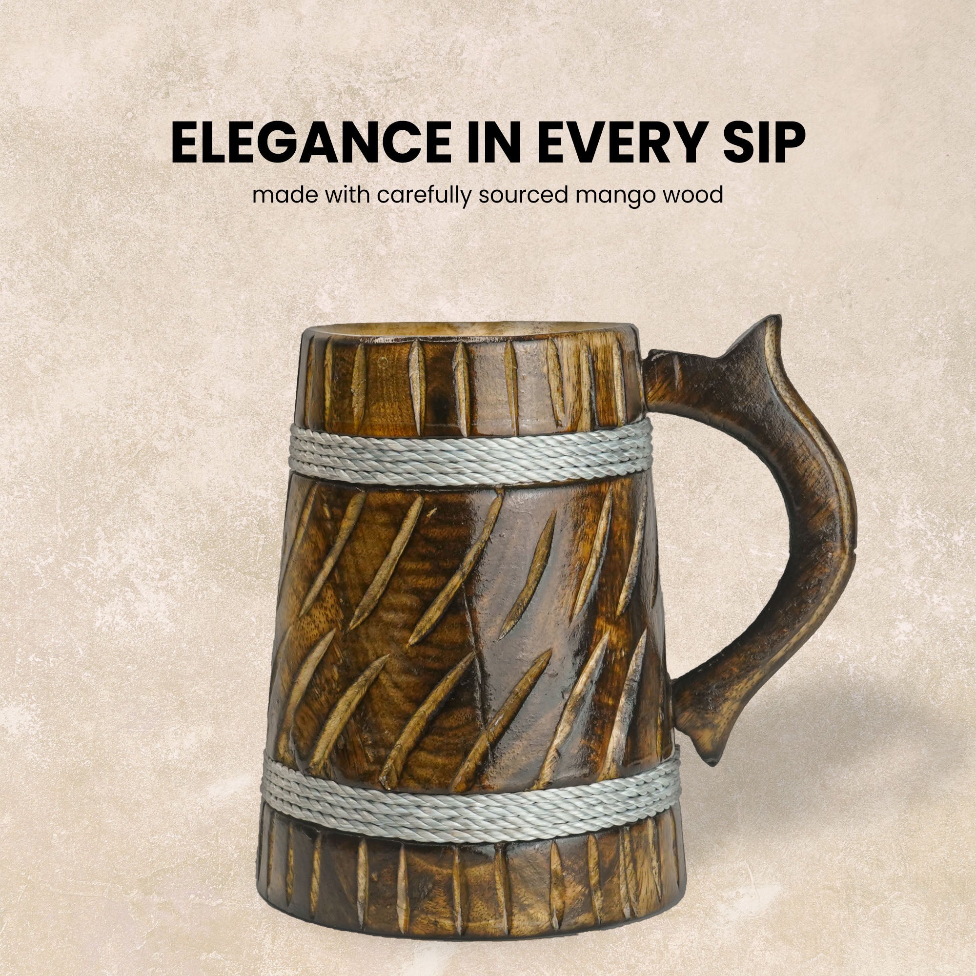 SuperGeneriX 350ml Handmade Wooden Beer Mug, Mango Wood with Sheesham Finish, Barrel Style, Lightweight & Durable, for C