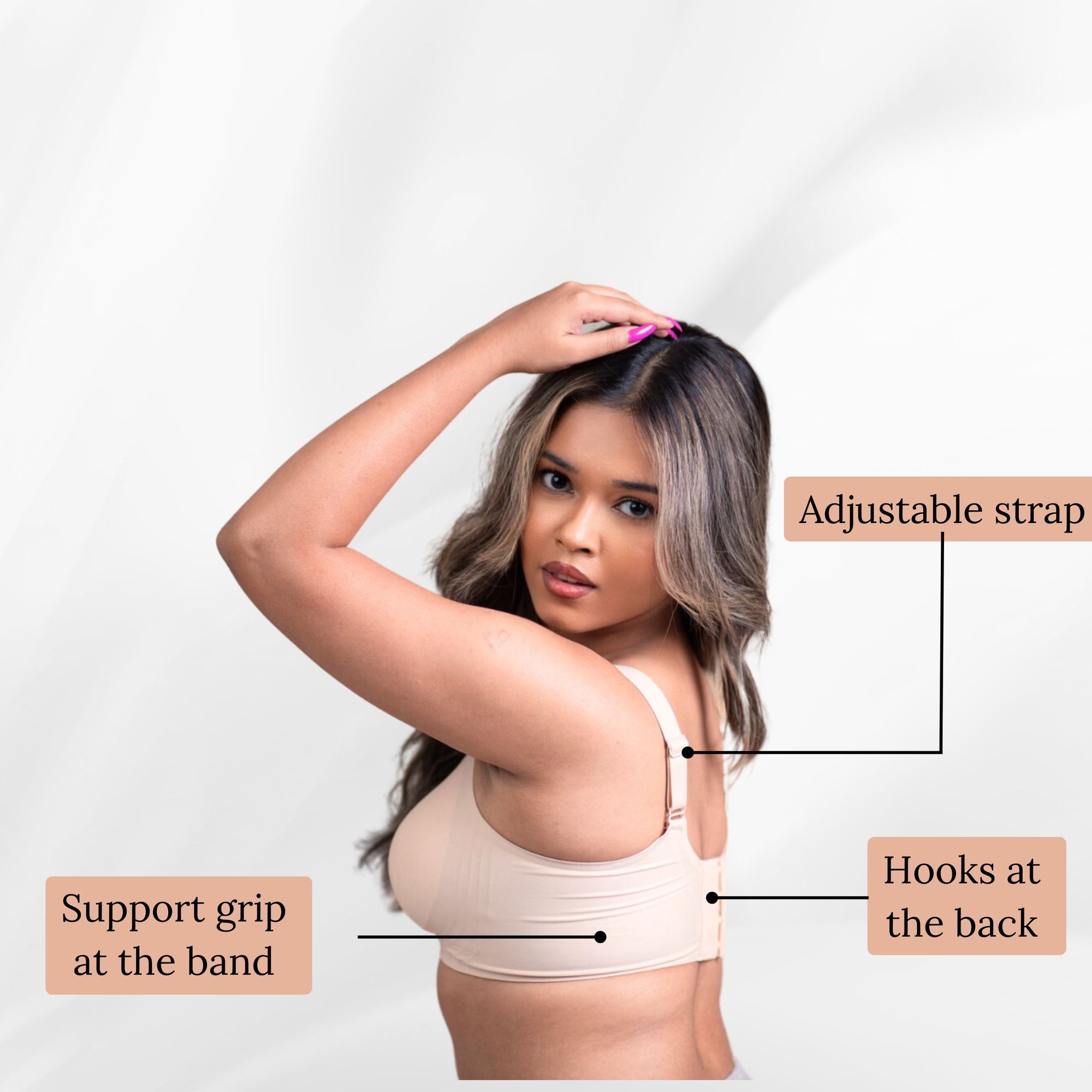 Seamless Padded Support Bra for Women Nylon & Spandex, Thick & Adjustable Straps, Back Hook Closure