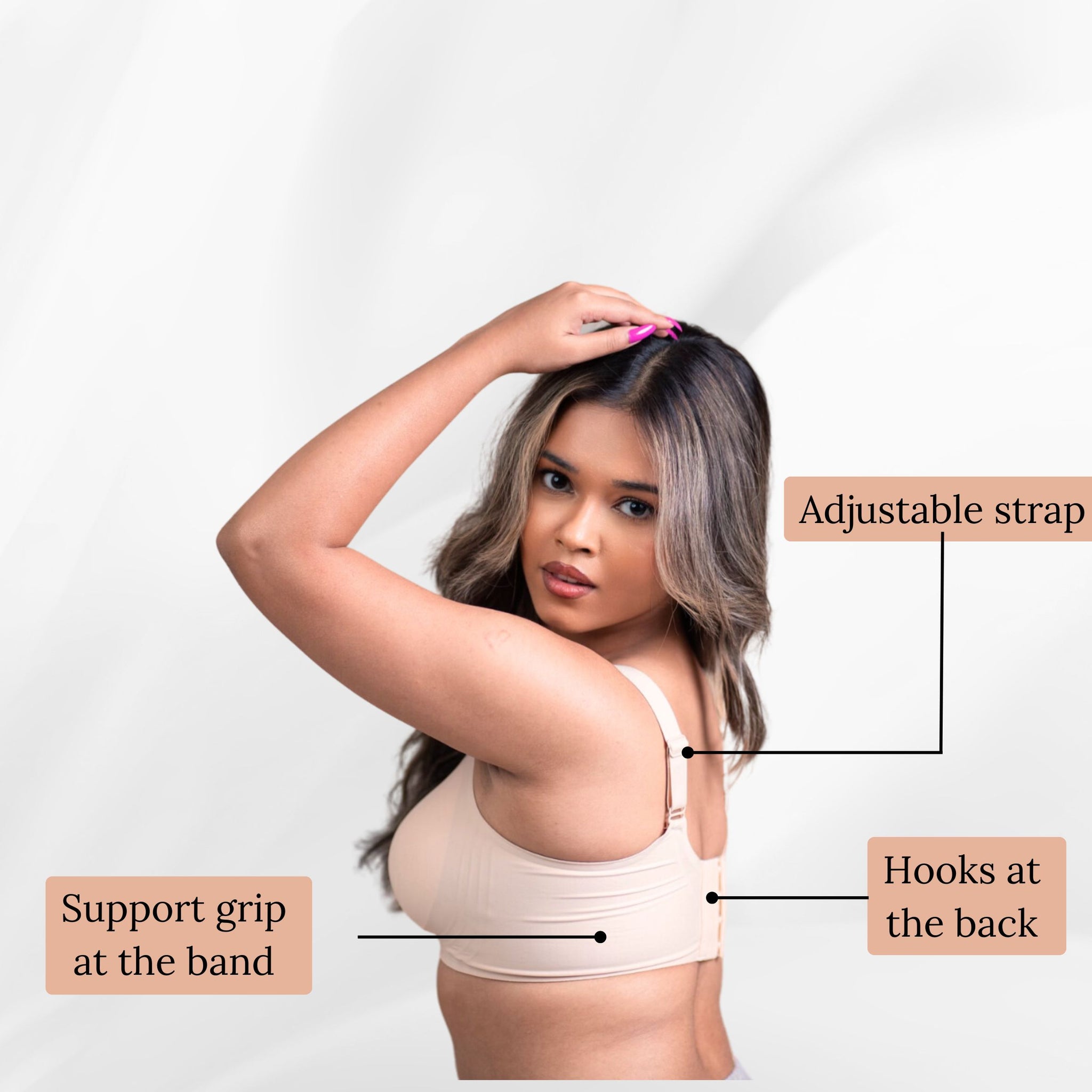 Seamless Padded Support Bra for Women Nylon & Spandex, Thick & Adjustable Straps, Back Hook Closure