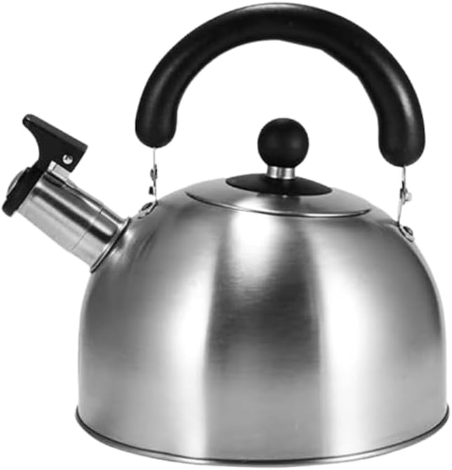 Stainless Steel Whistling Tea Kettle for Camping & Indoor Use | Fast Boiling Water Kettle with Heat-Resistant Ergonomic Handle | Stainless Steel Coffee Kettele | 2.1 Quart - Silver