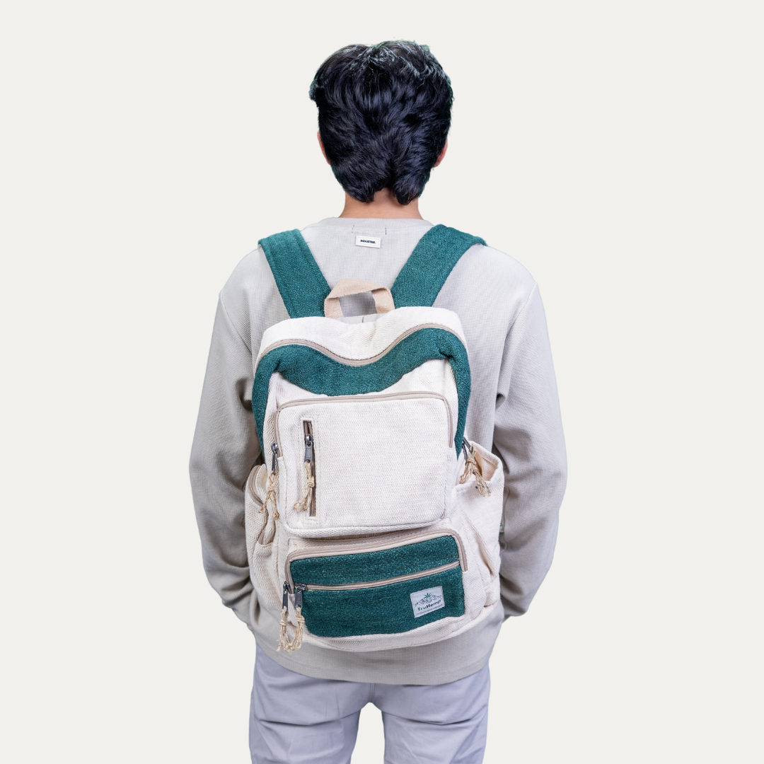 TruHemp Handmade Multi-Pocket Hemp Backpack– Durable & Spacious Backpack with Zippered Compartments, Adjustable Straps for Travel, and Outdoor Activities