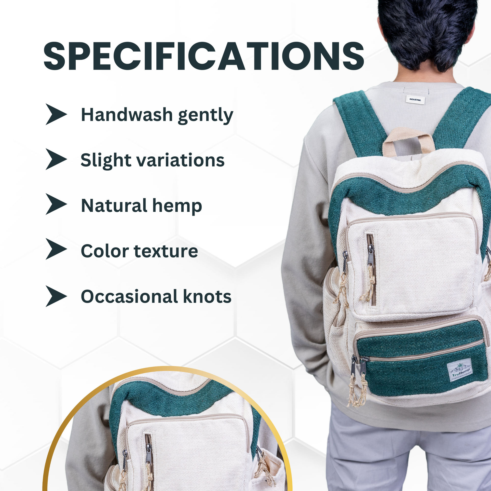 TruHemp Handmade Multi-Pocket Hemp Backpack– Durable & Spacious Backpack with Zippered Compartments, Adjustable Straps for Travel, and Outdoor Activities