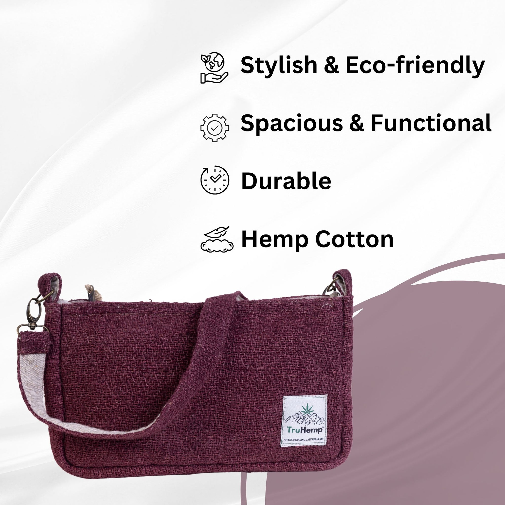 TruHemp Crossbody Bag – Stylish and Practical Shoulder Bag, Adjustable and Detachable Strap, Durable Zipper Closure