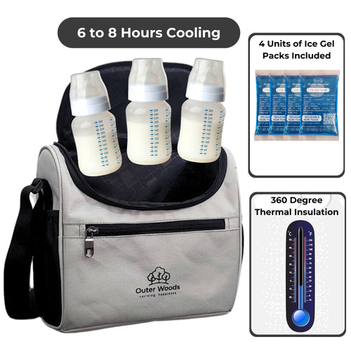 Outer Woods Insulated Breast Milk Cooler Bag with 4 Ice Gel Packs, Keeps Milk and Food Cool for 6 to 8 Hours, Thermal Insulated Baby Travel Bag