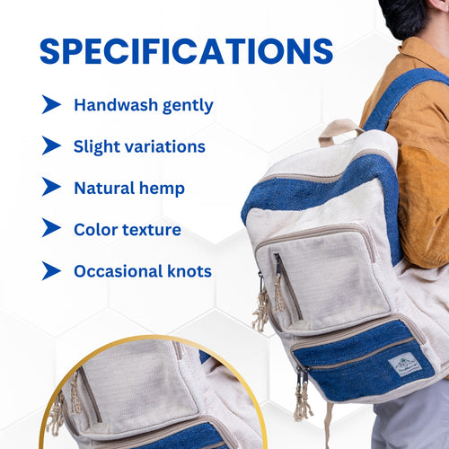 TruHemp Handmade Multi-Pocket Hemp Backpack– Durable & Spacious Backpack with Zippered Compartments, Adjustable Straps for Travel, and Outdoor Activities