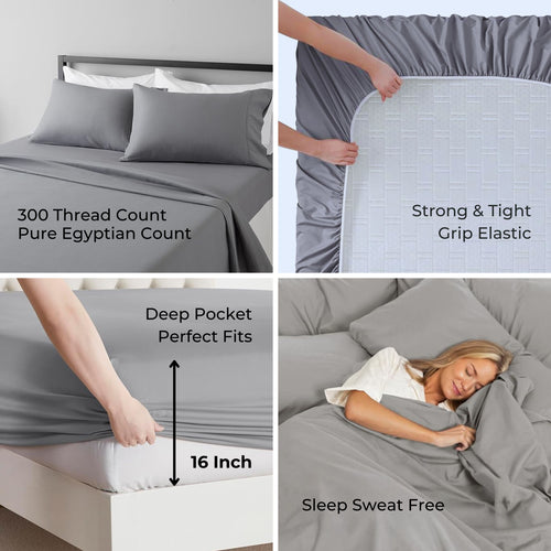bellolin 100% Cotton Bed Sheet Set with Deep Pocket, 400 Thread Count Extra Soft Bed Sheet, Cooling Sheet with 2 Pillow Covers - 4 Piece Set